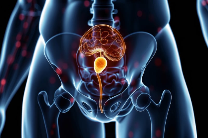 Prostate location in the male body Prostate location in the male body