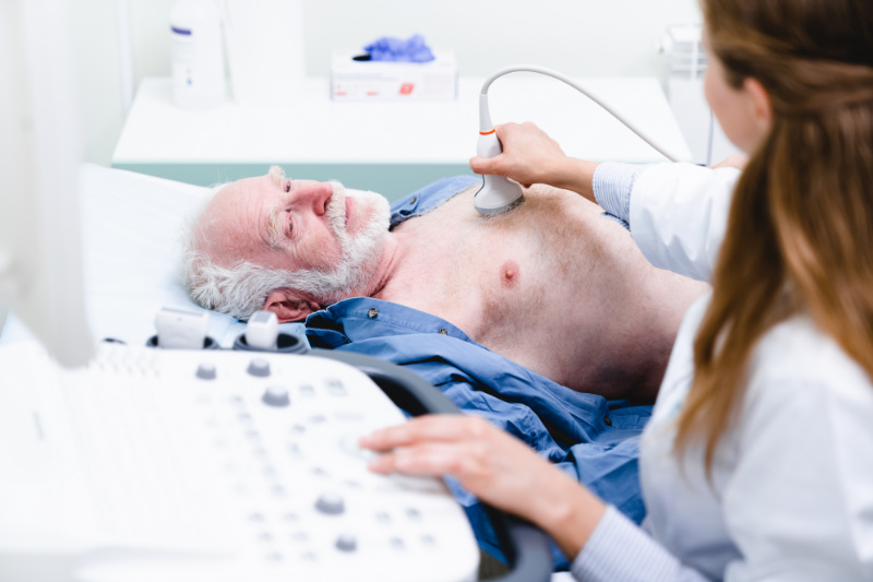 Male Breast Ultrasound Scan Birmingham Male Undergoing A Breast Ultrasound Scan Birmingham
